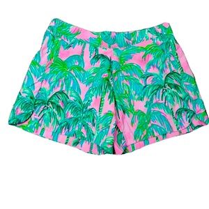 Lilly Pulitzer Ocean View Short Pink Palm Women XS Shorts Flat Front Resort